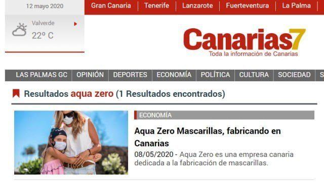 Aqua Zero. Mascarillas fabricadas en Canarias