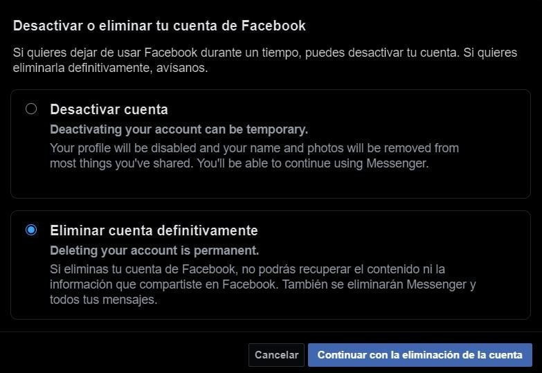¿Cómo elimino mi cuenta de Facebook?